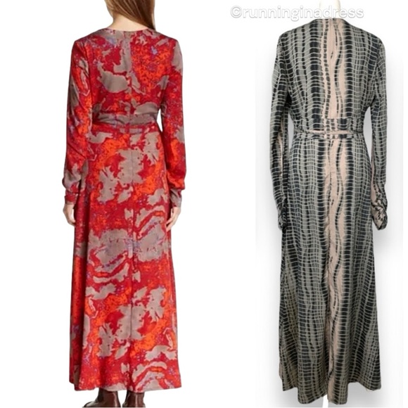 W118 Walter Baker Raquel Long Sleeve Maxi Dress In Green And Cream Print - Picture 2 of 11